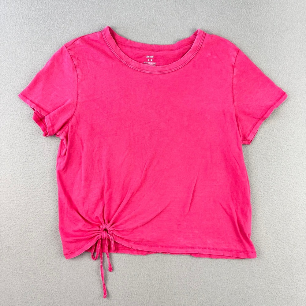 aerie Cropped Pint Short Sleeve Tie-Hem Tee. Medium